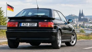 Audi S2 Coupé noire vue arrière sur une route en Allemagne